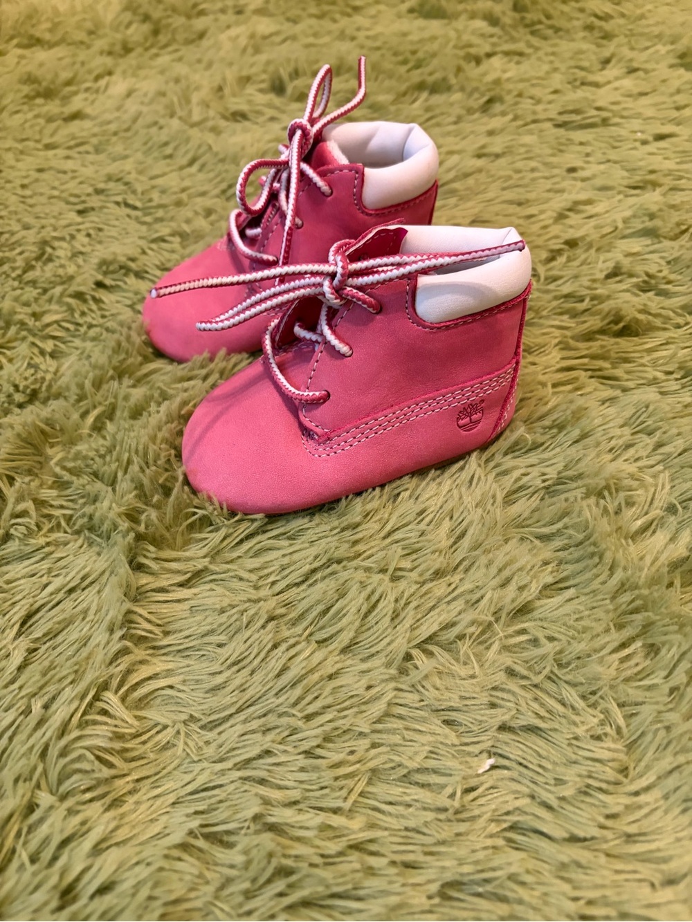 Timberland Pink Leather Baby Walker Boots with White Collar